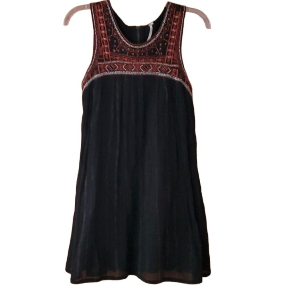 Free People Aztec Bib Embroidered‎ Beaded Mini Dress Size 0